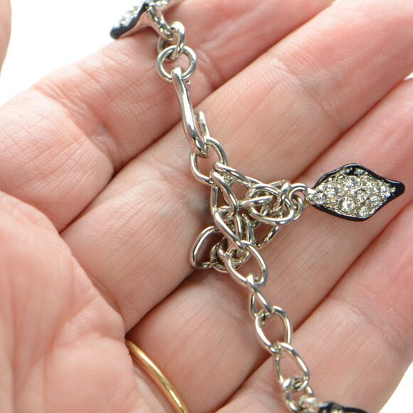 Kenneth Jay Lane KJL Black Enamel Pavé Rose Necklace - Picture 7 of 9